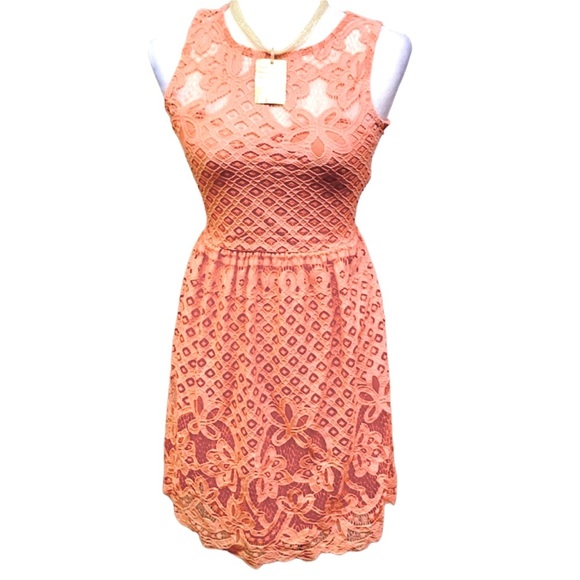 Lace Sweetheart Neck Lining Light Sherbet Dress - Picture 2 of 5